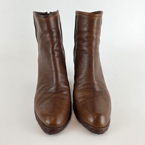 Stuart Weitzman Women's Brown Leather Wedge Heel Boot Ankle Bootie Gum Sole sz 8 - Picture 3 of 12